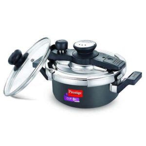 Prestige Clip-on Mini Svachh Hard Anodised Pressure Cooker with Glass Lid, 2 L (Black and Silver)