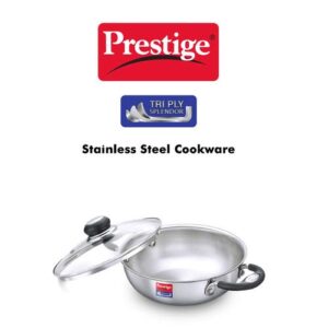 Prestige 24cm/2.7L Tri-Ply Stainless Steel Splendor Kadai with Lid| Gas & Induction Compatible| Even Heat Distribution| Strong and Durable| Perma-Cool Handles|