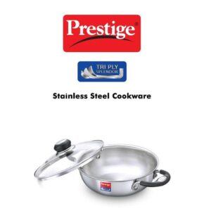 Prestige 26cm/3.25L Tri-Ply Stainless Steel Splendor Kadai with Lid| Gas & Induction Compatible| Even Heat Distribution| Strong and Durable| Perma-Cool Handles|
