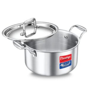 Prestige 20cm/3.2L Tri-Ply Stainless Steel Splendid Casserole| Gas and Induction Compatible
