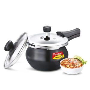 Prestige Deluxe Duo Plus Hard Anodised Gas and Induction Compatible Pressure Handi with Glass Lid, 2 L (Black)
