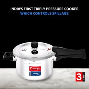 Prestige Svachh Triply Outer Lid Pressure Cooker with Unique Deep Lid for Spillage Control, 3 Litre, Silver