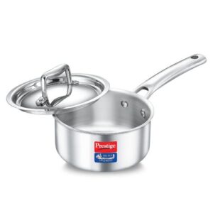 Prestige 16cm/1.5L Tri-Ply Stainless Steel Splendid Sauce Pan with Lid|Gas and Induction Compatible|Even Heat Distribution| Thick Gauge Tri-Ply Body