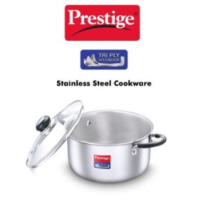 Prestige Tri Ply Splendor Stainless Steel Gas and Induction Compatible Casserole with Glass Lid, (Silver)