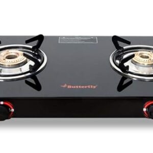 Butterfly Duo 2 Burner Glasstop Gas Stove, Black, Manual