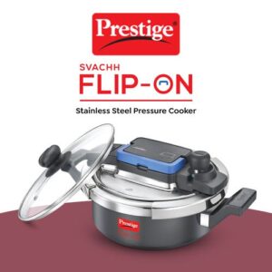 Prestige Svachh Flip-on Hard Anodised Gas and Induction Compatible Pressure Cooker with Glass Lid, 3 Litre (Black)