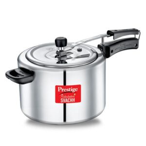 Prestige Nakshatra Plus Svachh Aluminium Inner Lid Pressure Cooker with Unique Deep Lid for Spillage Control, 10 Litre, Silver