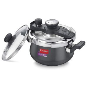 Prestige Clip-on Mini Svachh Hard Anodised Spillage Control Handi Pressure Cooker with Glass Lid, 3 L (Black)