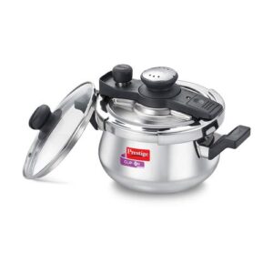 Prestige Clip-on Mini Svachh Stainless Steel Spillage Control Handi Pressure Cooker with Glass Lid, 3 L (Silver)