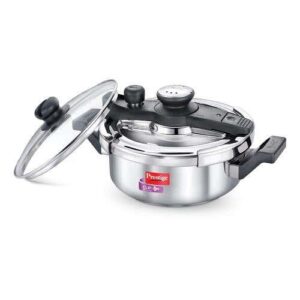 Prestige Clip-on Svachh Stainless Steel Spillage Control Pressure Cooker with Glass Lid, 3 L (Silver)