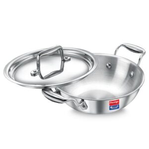 Prestige 18cm/1.2L Tri-Ply Stainless Steel Splendid Kadai with Lid|Gas and Induction Compatible