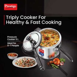 Prestige 3.5 L Tri-Ply Svachh Inner Lid Pressure Cooker| Gas and Induction Compatible| Spillage Control| Even Heat Distribution| Low Cooking Oil| Faster Cooking| 5 Years Warranty| Silver