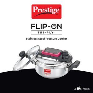 PRESTIGE FLIP-ON TRI-PLY STAINLESS STEEL PRESSURE COOKER 3 L 220m WITH GLASS L|D