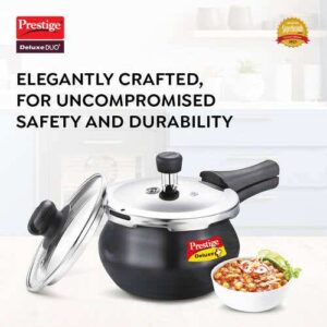 Prestige Deluxe Duo Plus Hard Anodised Pressure Cooker with 1 Glass Lid and 1 Stainless Steel Lid, 3 L (Black)