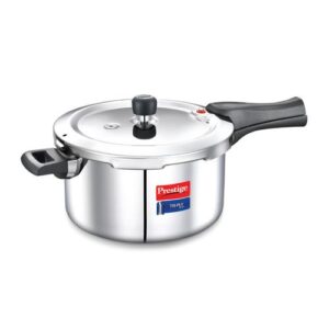 Prestige Svachh Triply Outer Lid Pressure Cooker with Unique Deep Lid for Spillage Control, 5 Litre, Silver