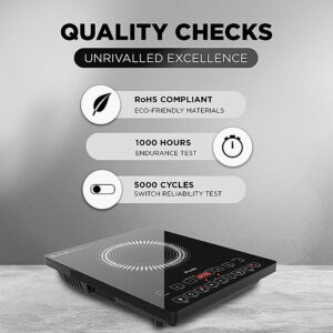 Preethi Indicook IC125 2100-Watt Induction Cooktop, Feather touch operation with Crystal Glass (Black)