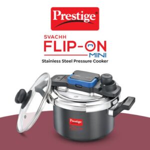 Prestige Svachh Flip-on Mini Hard Anodised Spillage Control Pressure Cooker with Glass Lid, 3 Litre (Black)