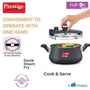 Prestige Clip-on Svachh Hard Anodised Spillage Control Pressure Handi, 5 L (Black)