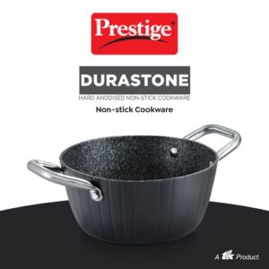 Prestige Durastone Hard Anodised 6 Layer Non-Stick Casserole with Glass Lid, (20 cm, 2.4 Litre) (Black)