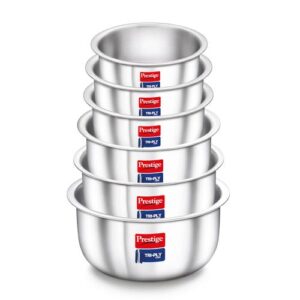Prestige 6-Piece Tri-Ply Stainless Steel Tope Set| Gas & Induction Compatible| Even Heat Distribution| Strong and Durable