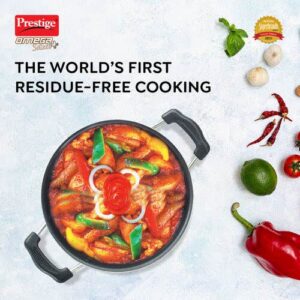Prestige Omega Select Plus Aluminium Flat Base Non-Stick Coating Kadai with SS Lid, 25cm (Black)