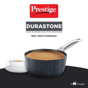Prestige Durastone Hard Anodised 6 Layer Non-Stick Tea Pan with Glass Lid, (16 cm, 1.2 Litre) (Black)