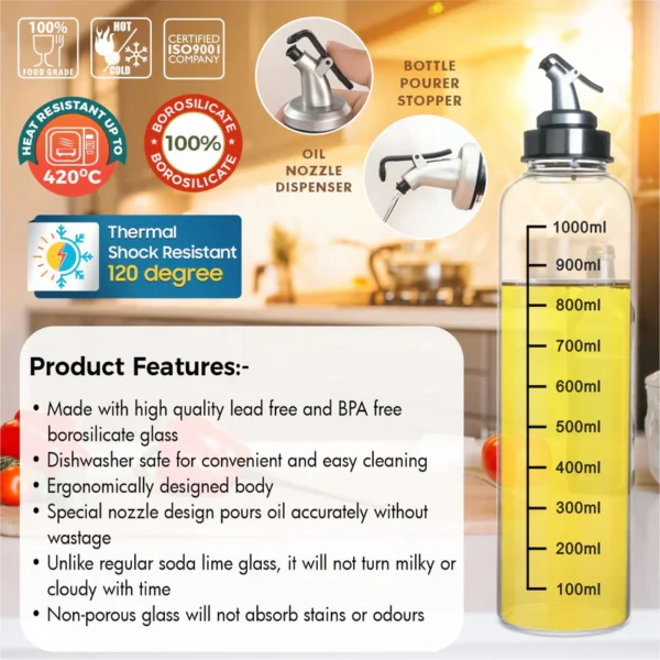 Signoraware Eze Flow Glass Oil Dispenser 1 Ltr.(Borosilicate Glass) - Image 3