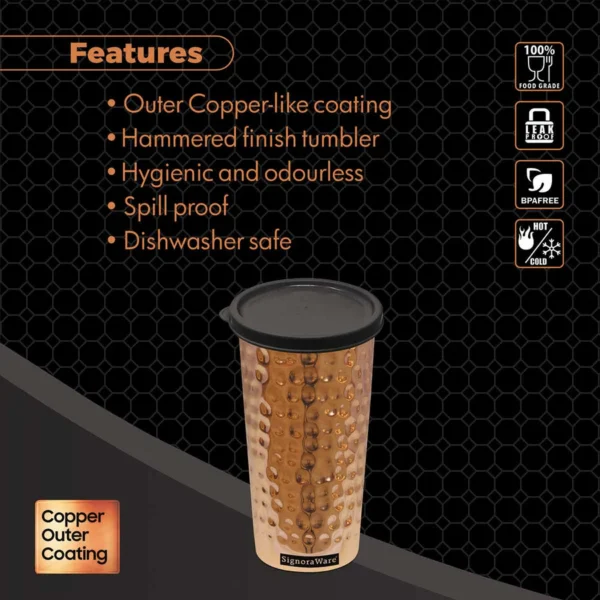 Signoraware Pride Copper Coated Hammered Tumbler 370 ml - Image 2