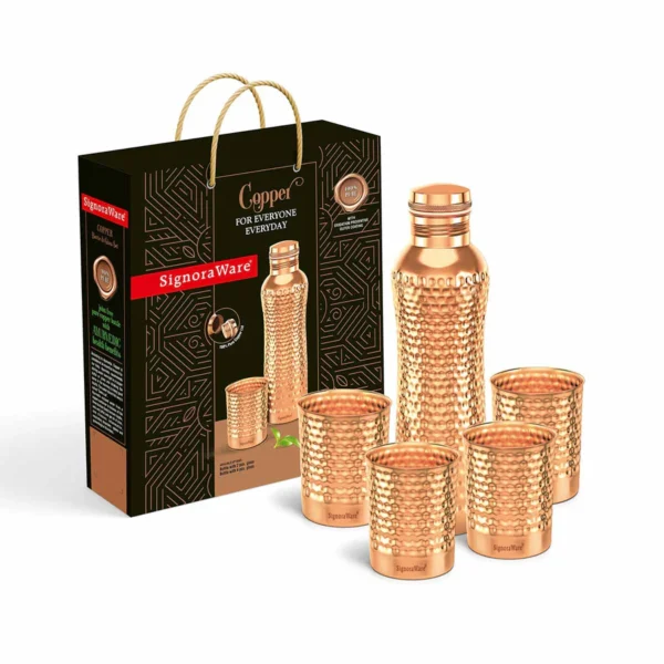 Signoraware Hammered Bottle with 4 Glasses (Copper)