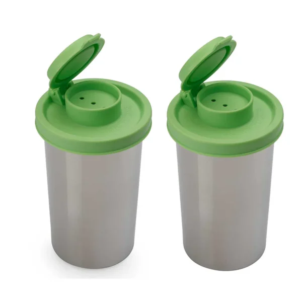 Signoraware Spice Shaker Steel Big (150 ml. each) ,Set of 2, Moisture Proof Salt Shaker to go Camping Picnic Outdoors Kitchen Lunch Boxes Travel Spice Set with Colourful Covers Lids Airtight Spice Jar Dispenser - Image 3