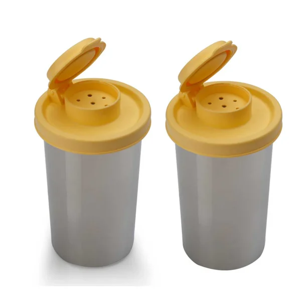 Signoraware Spice Shaker Steel Big (150 ml. each) ,Set of 2, Moisture Proof Salt Shaker to go Camping Picnic Outdoors Kitchen Lunch Boxes Travel Spice Set with Colourful Covers Lids Airtight Spice Jar Dispenser - Image 2