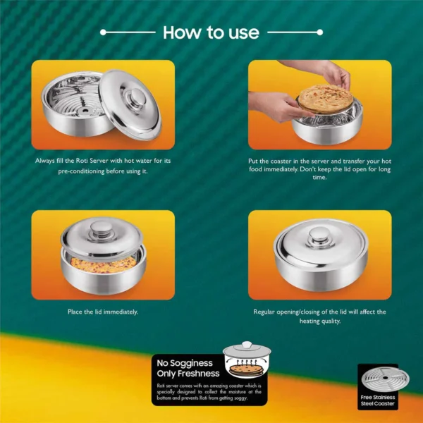 Signoraware Roti Server with Steel Lid 1000ml - Image 2