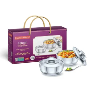 Signoraware Fresh Steel Casserole (500ml + 500ml) Set of 2 | Gifting Pack