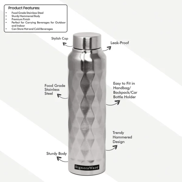 Signoraware Diamond Steel Bottle Hammered 1000 ml Matte