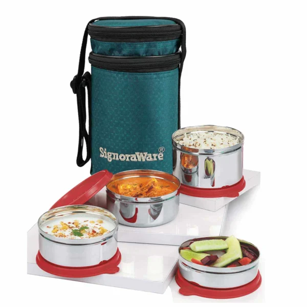 Signoraware Executive Stainless Steel Lunch Box Set, Set of 4, Big