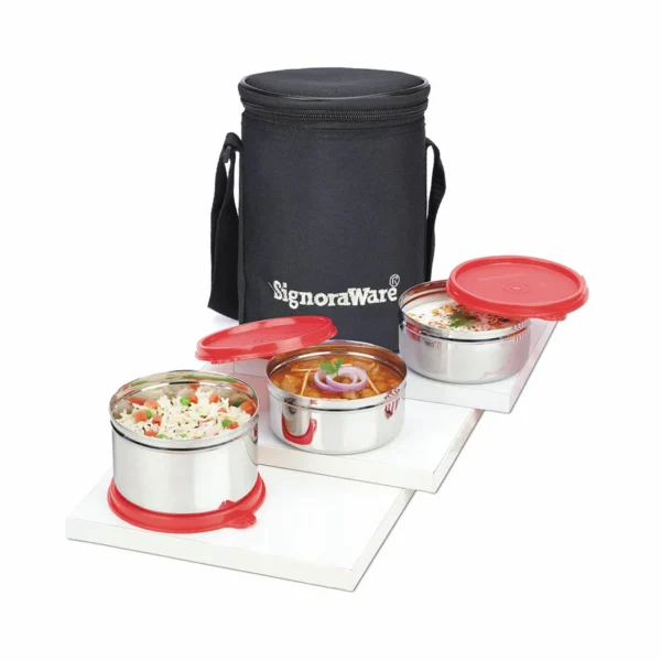 Signoraware Executive Stainless Steel Lunch Box Set, Set of 3, Medium