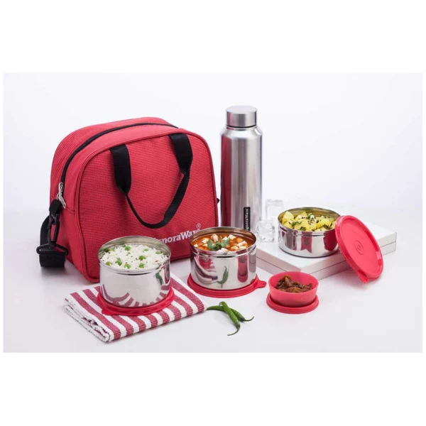 Signoraware Signoraware Sling Steel Lunch Box with Steel Bottle, Set of 5