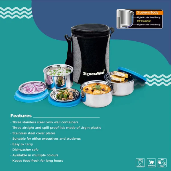 Signoraware Executive Twin Wall Med Steel Lunch Box - Image 3
