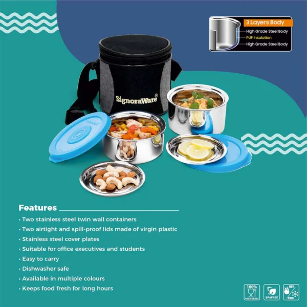 Signoraware Executive Twin Wall Small Steel Lunch Box - Image 2