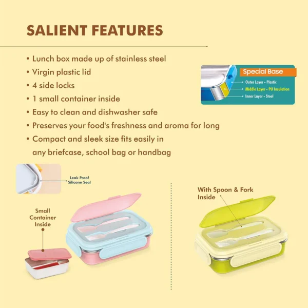 Signoraware Bloom Steel Lunch Box with Small Steel Container - Image 2