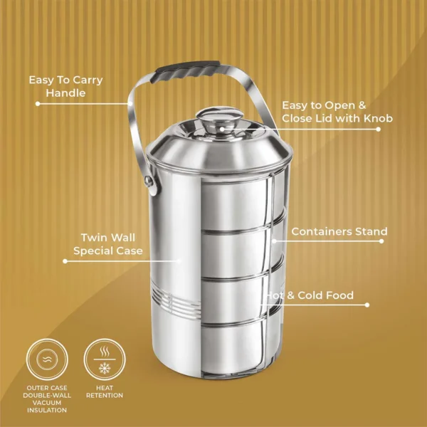 Signoraware Hot Vault Steel Lunch Box (4 Tier) - Image 3