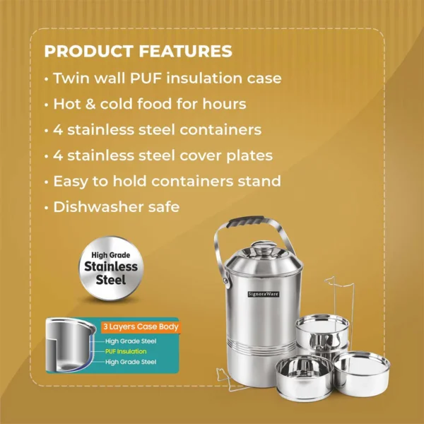 Signoraware Hot Vault Steel Lunch Box (4 Tier) - Image 2