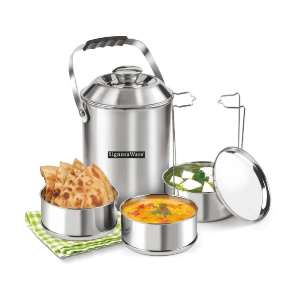 Signoraware Hot Vault Steel Lunch Box (3 Tier), 450 ml Each