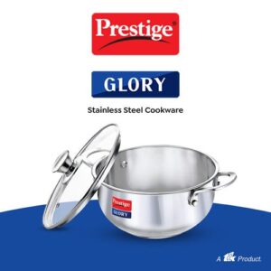 Prestige Glory Stainless Steel Cookware Kadai With Glass Lid