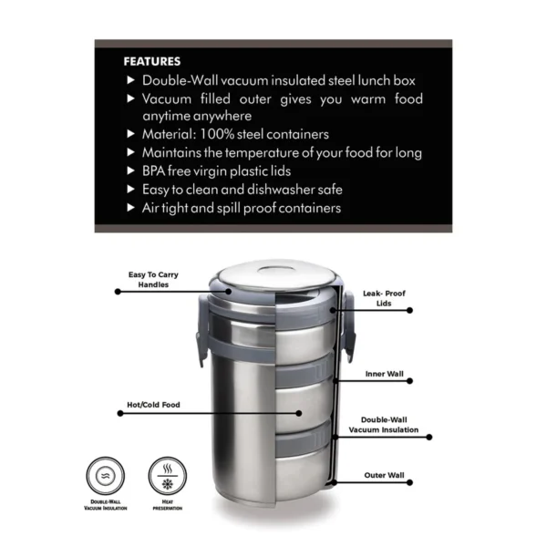 Signoraware Signature Vacuum Steel Lunch Box Big - Image 3