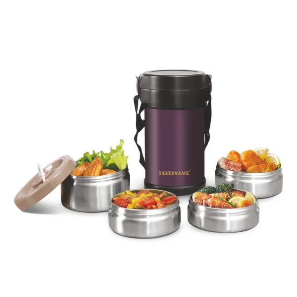 Signoraware Challenger Vacuum Lunch Box 4 Tier | Stainless Steel Insulated Lunch Box