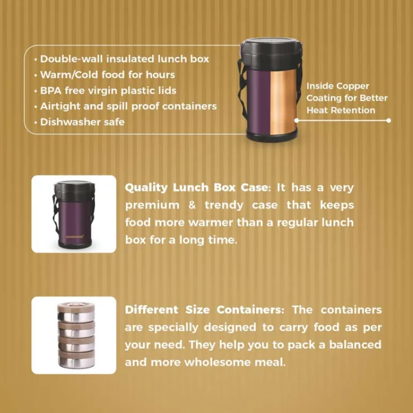 Signoraware Challenger Vacuum Lunch Box 4 Tier | Stainless Steel Insulated Lunch Box - Image 4