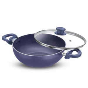 Prestige Ceraglide Ceramic Coated 4.5L(28cm) Non-Stick Kadai with glass lid|Consumes Less Oil|Preferred For High Heating & Even Heating|Stain-Resistant|Gas & Induction Compatible|No Harmful Chemicals