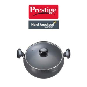 Prestige Hard Anodised Plus Gas and Induction Compatible Sauce Pan with Glass Lid, 24cm (Black)