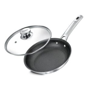 Prestige 20cm/1.0L Tri-Ply Stainless Steel Hexamagic Fry Pan with Lid| Honeycomb Structure| Durability of Triply| Metal Spoon Friendly| Gas and Induction Compatible| Dishwasher Safe|Low Oil Consumption|Grey
